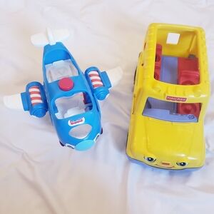 Fisher-Price Blue Airplane & Yellow School Bus Toys
